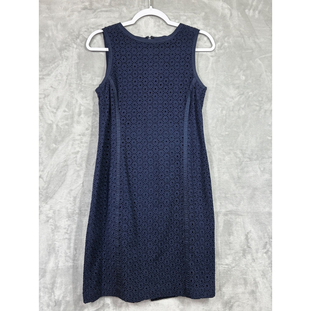 Talbots Womens Navy Blue Eyelet Cotton Sleeveless Shift Dress 6P Petites
